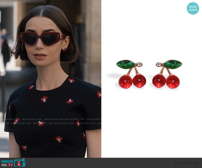 Mior Paris Chery and flower Stud earrings worn by Emily Cooper (Lily Collins) on Emily in Paris
