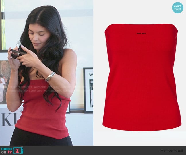 Miu Miu Cotton jersey tube top worn by Kylie Jenner (Kylie Jenner) on The Kardashians