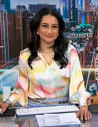 Morgan’s watercolor blouse on NBC News Daily