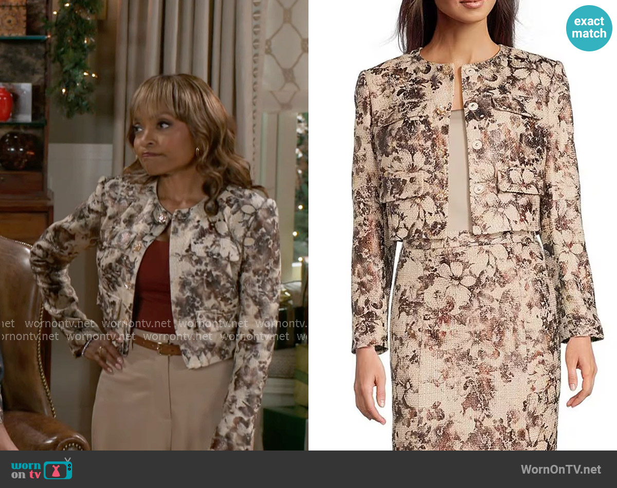 Muse by Marchesa Aspen Foil Tweed Button Front Jacket worn by Tracy Tyler (Maria Howell) on Beyond the Gates