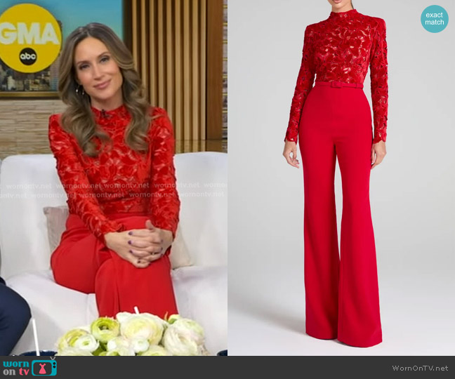 Nadine Merabi Eleanor Wide Leg Jumpsuit worn by Rhiannon Ally on Good Morning America