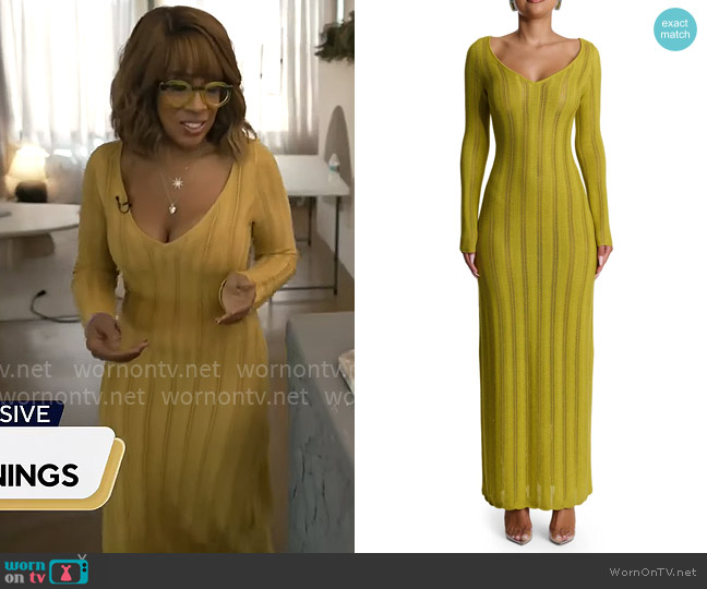 Naked Wardrobe Long Sleeve Knit Maxi Dress worn by Gayle King on CBS Mornings