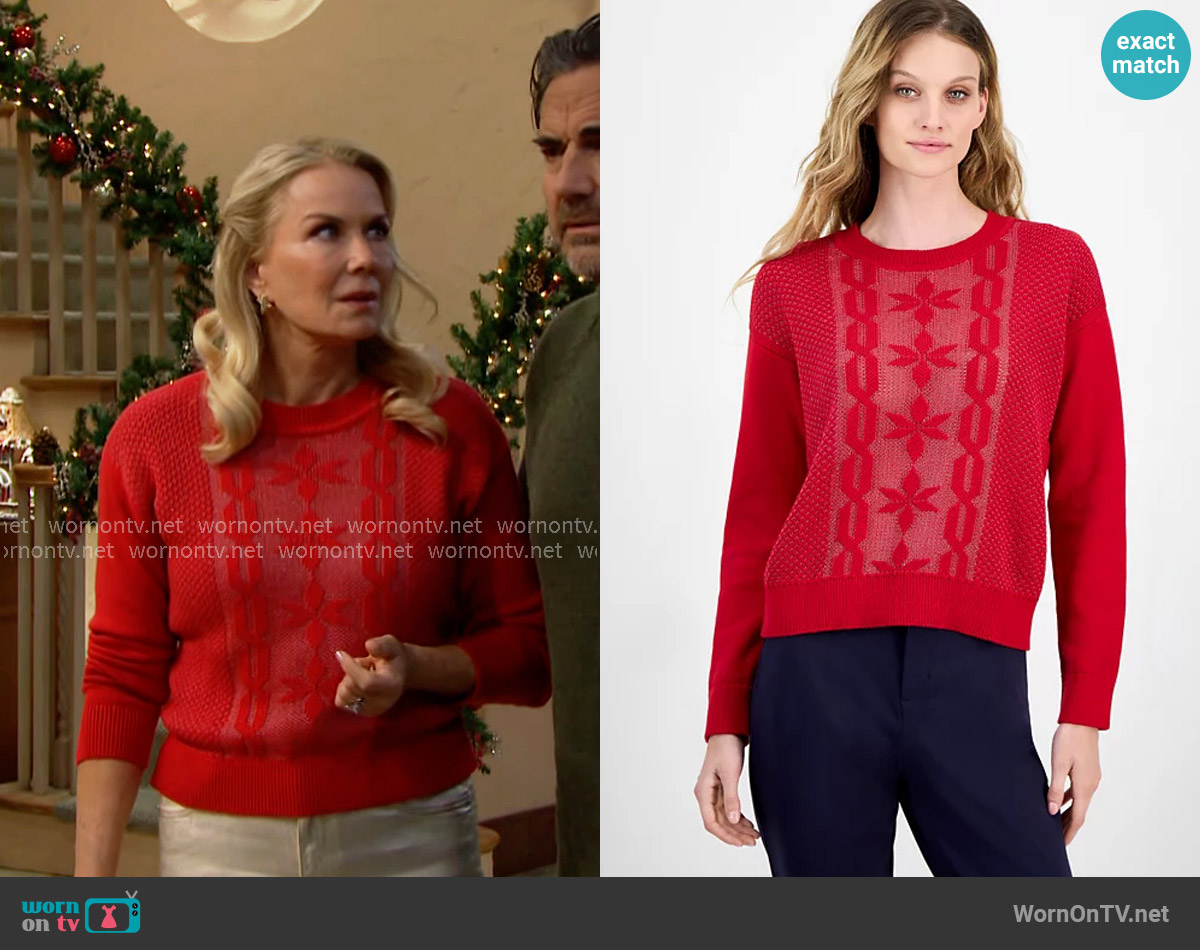 Nautica Jeans Cotton Snowflake-Motif Sweater in Haute Red worn by Brooke Logan (Katherine Kelly Lang) on The Bold and the Beautiful