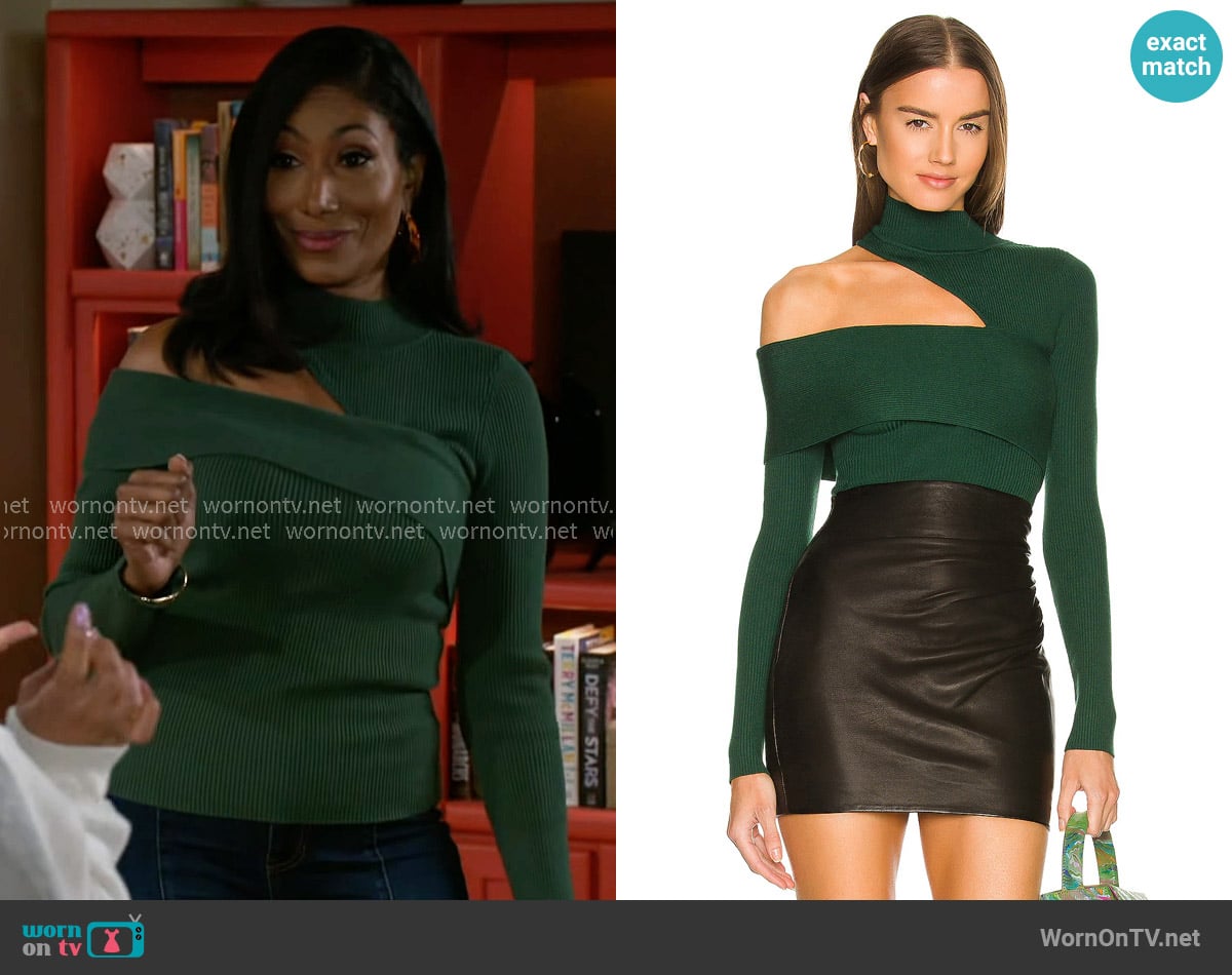 NBD Kiera Sweater in Forest Green worn by Dana 'Leslie' Thomas (Trisha Mann-Grant) on Beyond the Gates