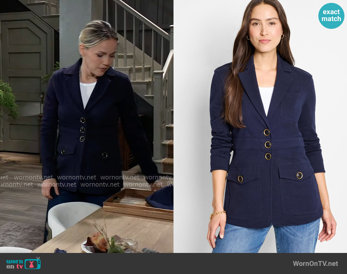 Nic + Zoe Editor Blazer in Dark Indigo worn by Lulu Spencer (Alexa Havins Bruening) on General Hospital