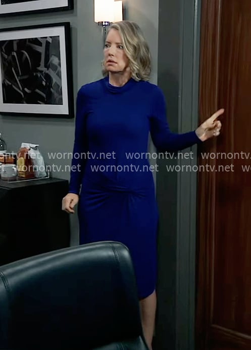 Nina’s blue twist front dress on General Hospital