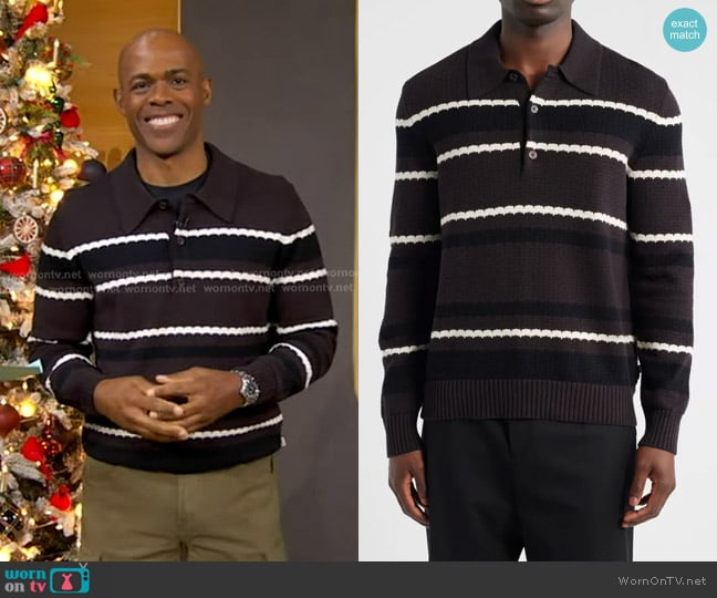 NN07 Alfie 60019 Stripe Polo Sweater in Dusky Port worn by Dr. Ian Smith on Good Morning America