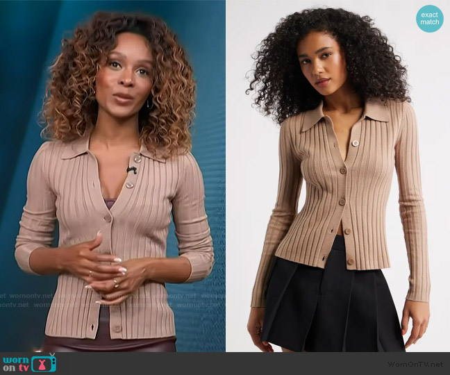 Open Edit Collared Rib Cardigan worn by Zuri Hall on Access Hollywood