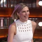 Rhea Seehorn’s white open knit sleeveless dress on The Kelly Clarkson Show