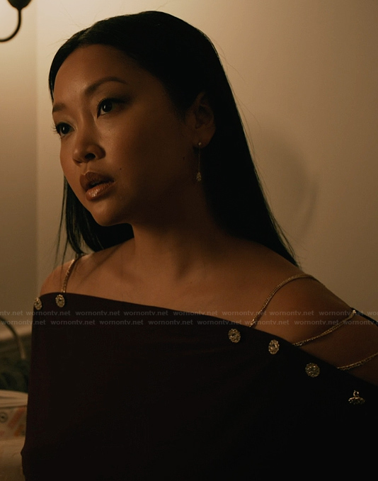 Peyton’s black chain detail top on Elsbeth