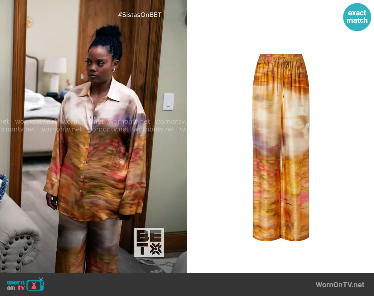 Pinko Abstract Print Drawstring Trousers worn by Sabrina Hollins (Novi Brown) on Tyler Perrys Sistas