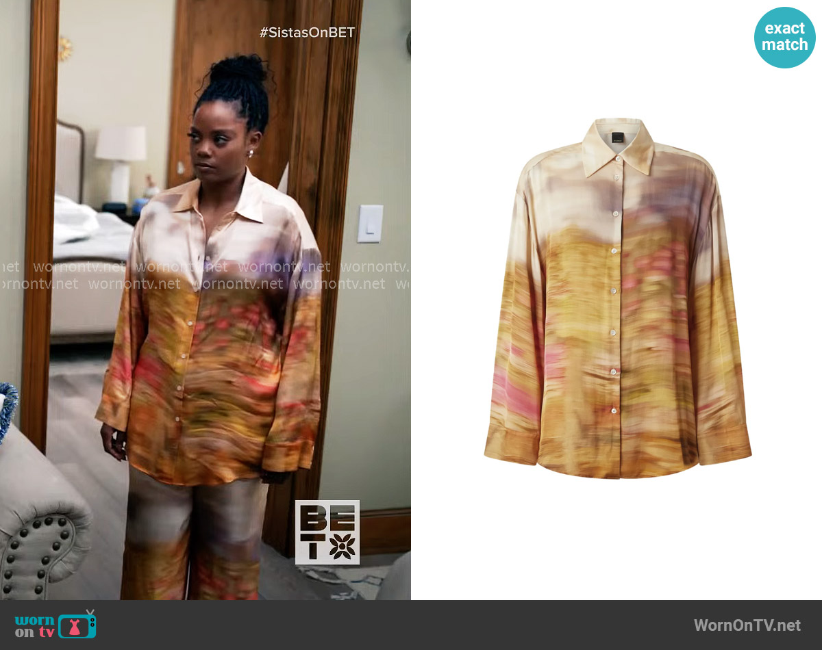 Pinko Printed Shirt worn by Sabrina Hollins (Novi Brown) on Tyler Perrys Sistas
