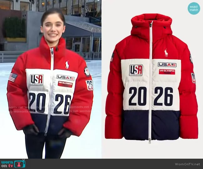 Polo Ralph Lauren Team USA Closing Ceremony Jacket in RL Red Multi worn by Isabeau Levito on Today