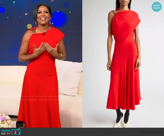 Proenza Schouler Rue Asymmetric Matte Crepe Dress worn by Tamron Hall on Tamron Hall Show