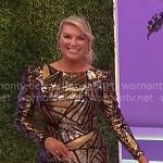 Rachel’s gold geometric sequin mini dress on The Price is Right