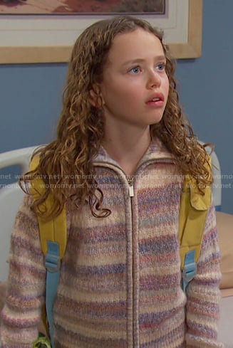 Rachel’s pink striped zip cardigan on Days of our Lives