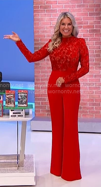 Rachel’s red lace jumpsuit on The Price is Right