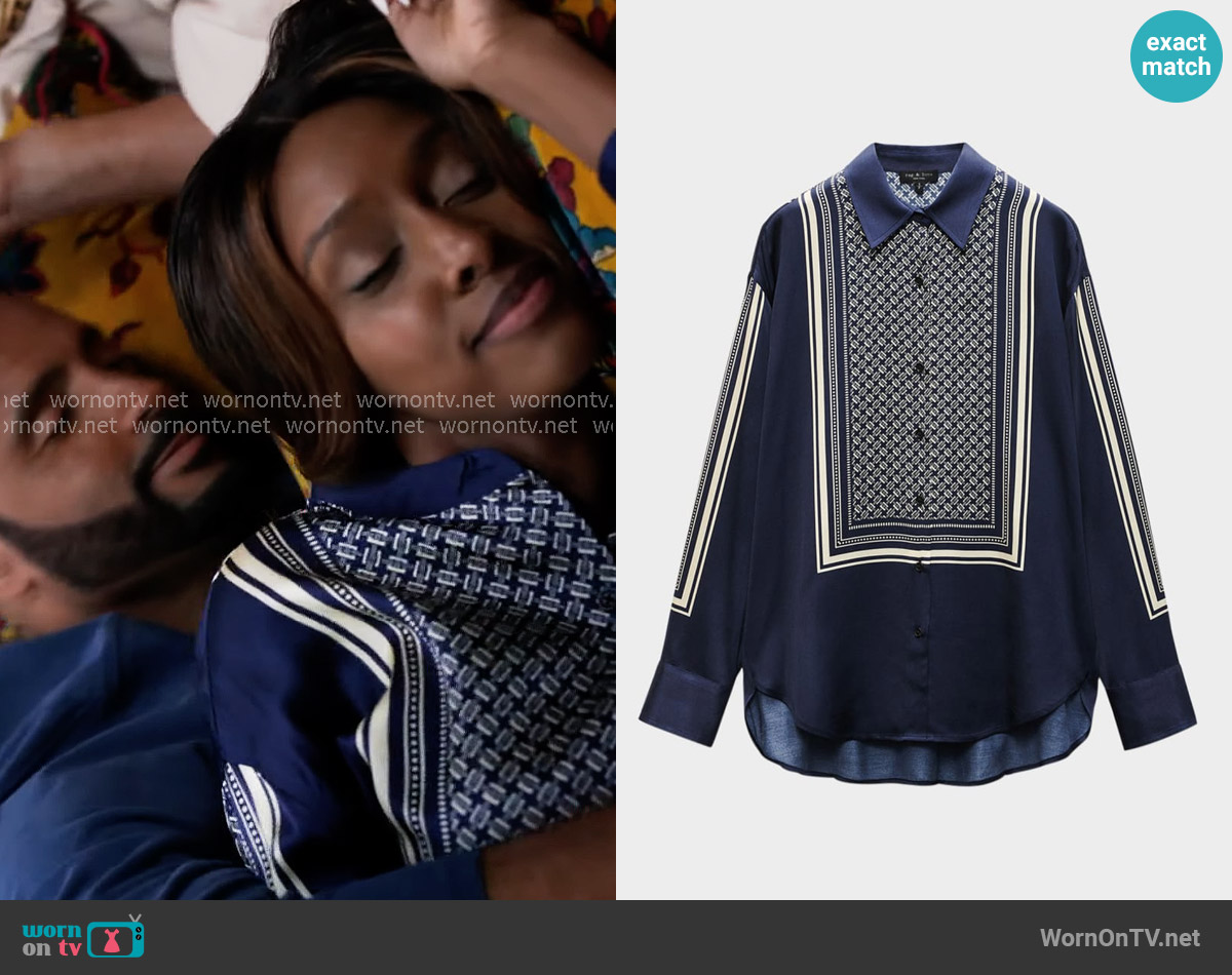 Rag and Bone Jessica Printed Long-Sleeve Shirt worn by Karen Mott (Ebony Obsidian) on Tyler Perrys Sistas