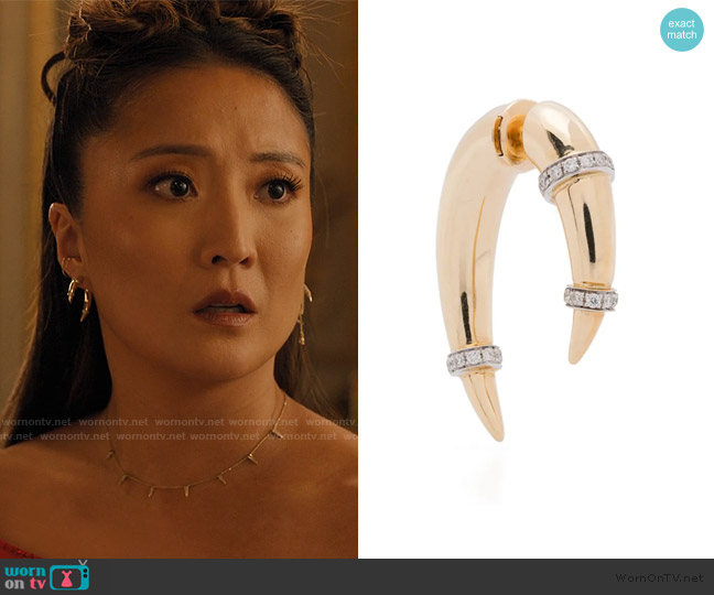 Rainbow K 14K yellow gold Horn diamond single earring worn by Mindy Chen (Ashley Park) on Emily in Paris