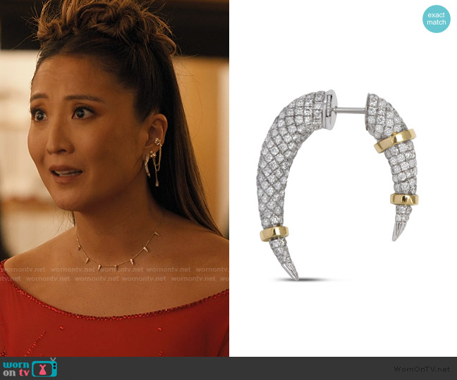 Rainbow K Earring Horn Full Diamonds worn by Mindy Chen (Ashley Park) on Emily in Paris