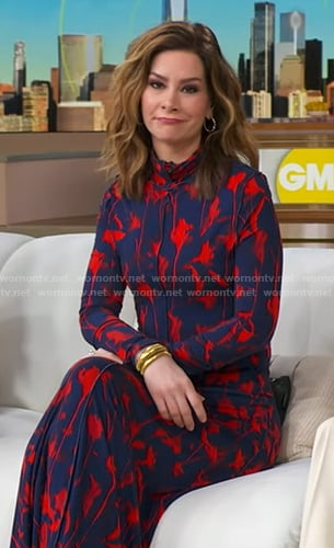 Rebecca’s navy and red floral turtleneck dress on Good Morning America