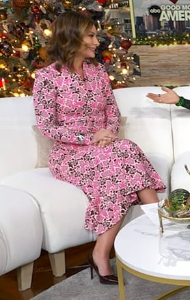 Rebecca’s pink floral print midi dres on Good Morning America