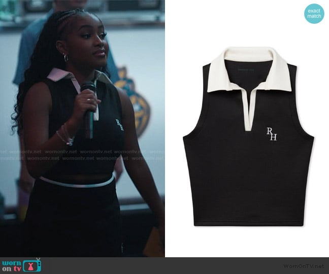 Recreational Habits Michelle Sleeveless Polo Top in Black worn by Marisa (Layla Crawford) on Bel-Air