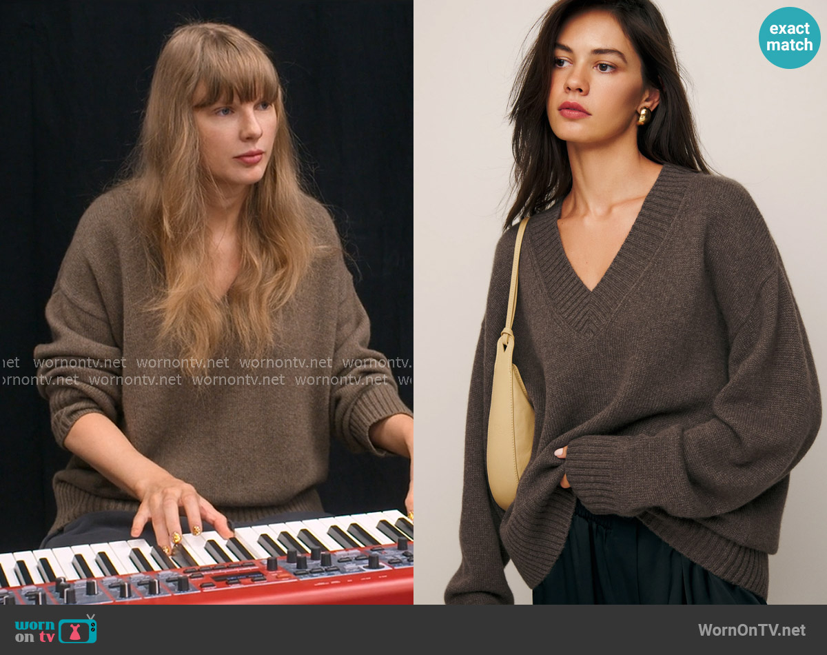 Reformation Jadey Cashmere Sweater in Dachshund worn by Taylor Swift on The End of an Era