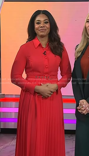 Regina Hall’s red belted pleated dress on Today
