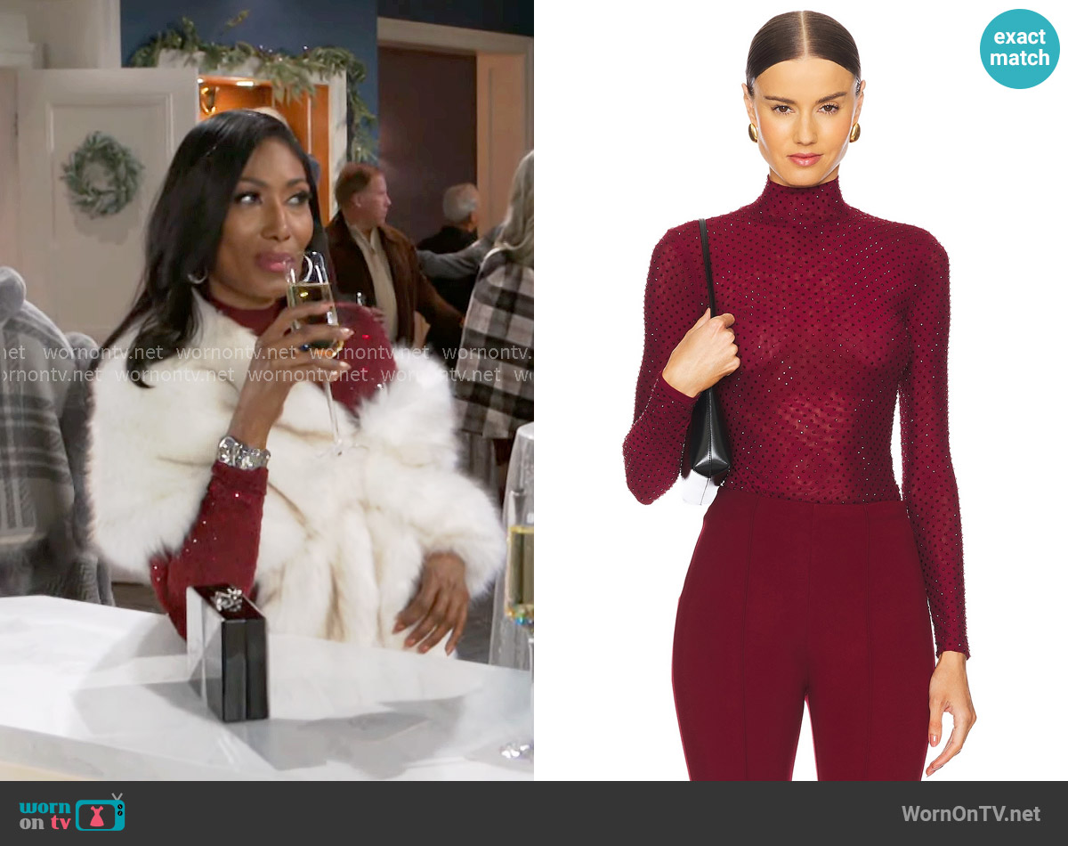 Retrofete Weylyn Top in Port worn by Dana 'Leslie' Thomas (Trisha Mann-Grant) on Beyond the Gates