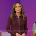 Rhiannon’s burgundy ribbed leather trim dress on Good Morning America