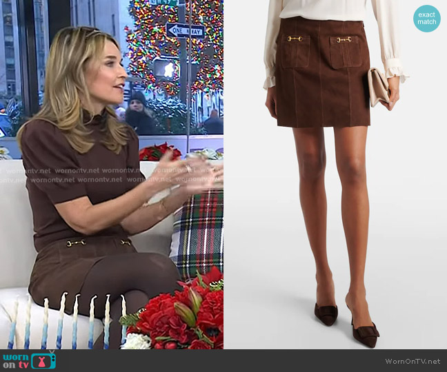 Rixo Wiley Suede Miniskirt worn by Savannah Guthrie on Today