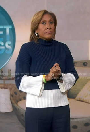 Robin’s navy ribbed colorblock sweater on Good Morning America