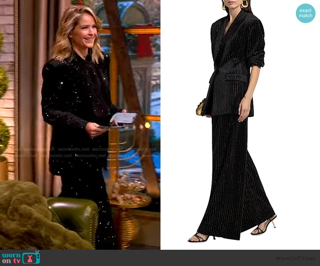 Ronny Kobo Madera Crystal-Embellished Pinstriped Velvet Blazer worn by Sara Haines on The View