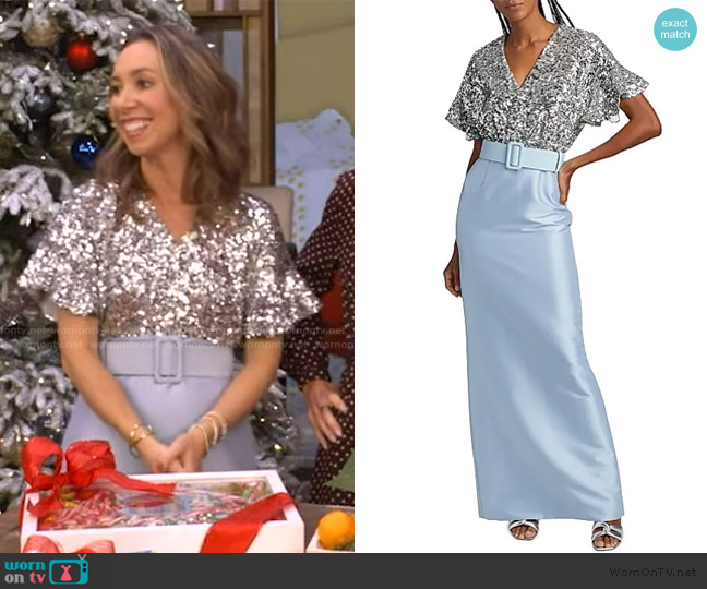 Sachin and Babi Marlene Sequin & Mikado Column-Skirt Gown worn by Shannon Doherty on Live with Kelly and Mark