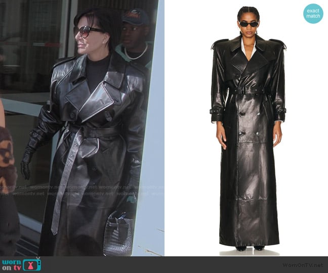 Saint Laurent Leather Trench Coat worn by Kris Jenner (Kris Jenner) on The Kardashians