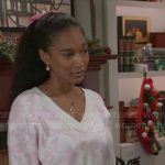Samantha’s pink bow print sweater and mini skirt on Beyond the Gates