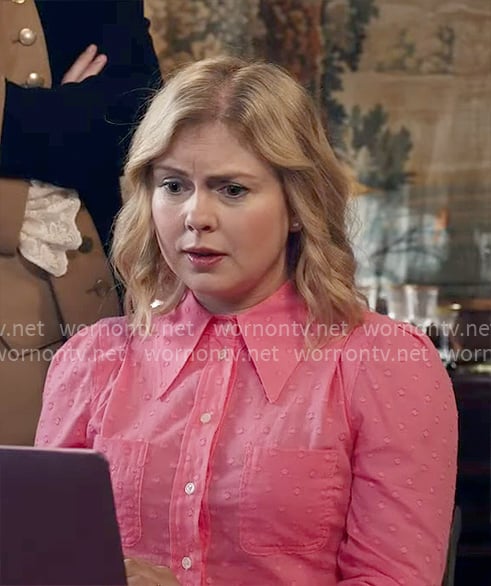 Sam’s pink dotted button-up shirt on Ghosts