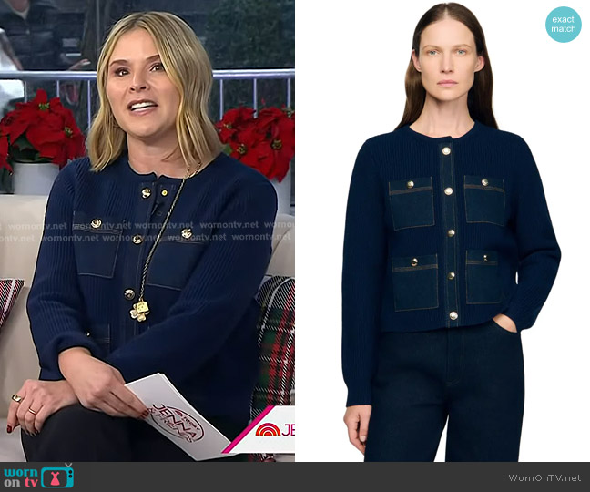 Sandro Denim Detail Rib Knit Cardigan worn by Jenna Bush Hager on Today