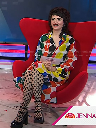 Sarah Sherman’s multicolor polka dot blouse and skirt on Today