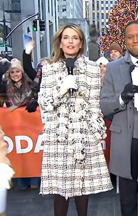 Savannah’s beige plaid tweed coat on Today