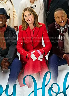Savannah’s red dress and coat on Today