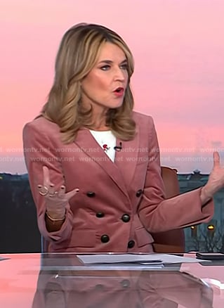 Savannah’s white floral tee and pink corduroy blazer on Today