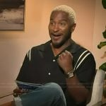 Scott’s black stripe trim shirt on Access Hollywood