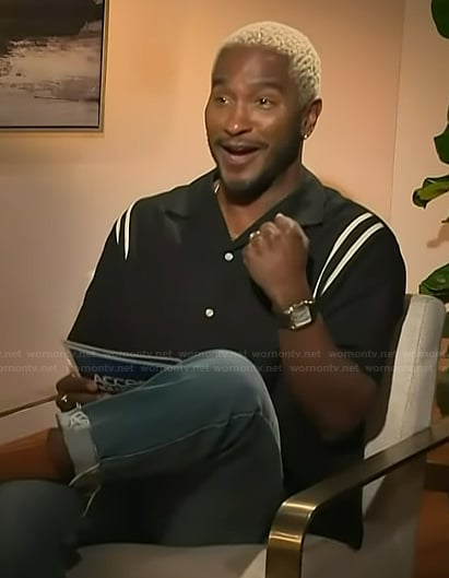 Scott’s black stripe trim shirt on Access Hollywood
