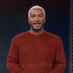 Scott’s red knit sweater on Access Hollywood