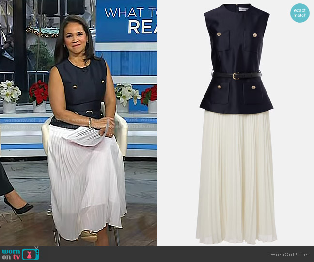Self Portrait Belted Mixed-Media Midi Dress worn by Laura Jarrett on Today