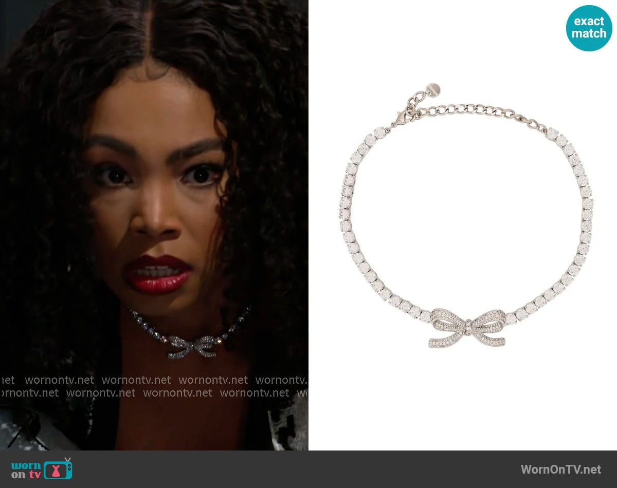 Self Portrait Diamante Bow Tennis Choker worn by Chelsea Hamilton (RhonniRose Mantilla) on Beyond the Gates