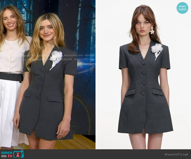 Self Portrait Tailored Flower Detail Mini Dress in Grey worn by Natalia Dyer on Good Morning America