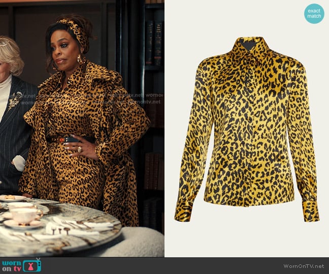 Sergio Hudson Printed Button-Up Silk Shirt worn by Emerald Greene (Niecy Nash-Betts) on Alls Fair